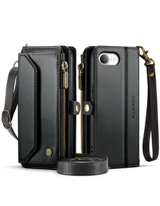 Wallet hoesje Geschikt voor iPhone 17e / Geschikt voor iPhone 16e hoesje - portemonnee tasje - Zwart