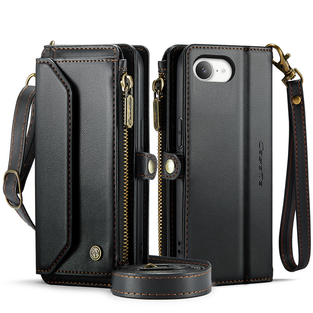 Wallet hoesje Geschikt voor iPhone 17e / Geschikt voor iPhone 16e hoesje - portemonnee tasje - Zwart