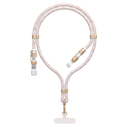 Dudao L20MAX 4in1 kabel / lanyard USB-A / USB-C / Lightning PD QC 65W 1,5 m - Roze telefoonkoord