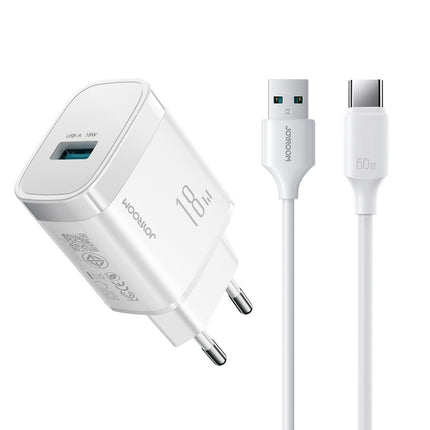 Joyroom JR-TF4 18W wandlader met 3A USB-A - USB-C 1m kabel - wit Joyroom JR-TF4 18W wandlader met 3A USB-A - USB-C 1m kabel - wit