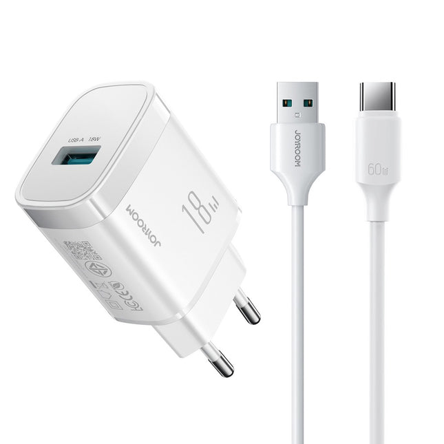 Joyroom JR-TF4 18W wandlader met 3A USB-A - USB-C 1m kabel - wit Joyroom JR-TF4 18W wandlader met 3A USB-A - USB-C 1m kabel - wit