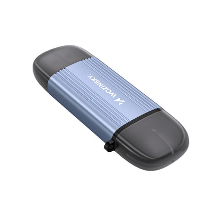 Wozinsky WCR-5G geheugenkaartlezer voor SD- en microSD-kaarten, USB-A 3.0 / USB-C 3.0, aluminium - grijs.