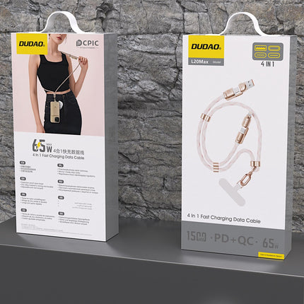 Dudao L20MAX 4in1 kabel / lanyard USB-A / USB-C / Lightning PD QC 65W 1,5 m - Roze telefoonkoord
