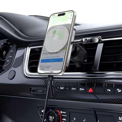 Acefast D18 autohouder met MagSafe/Qi inductieve oplader + USB-A USB-C kabel - zwart
