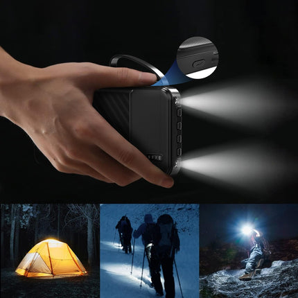Wozinsky W11-B 10000mAh 10W Powerbank met ingebouwde kabels en zaklamp - Zwart