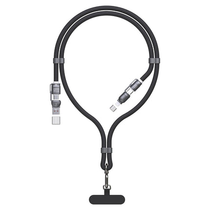 Dudao L20MAX 4in1 kabel / lanyard USB-A / USB-C / Lightning PD QC 65W 1,5 m - Zwart