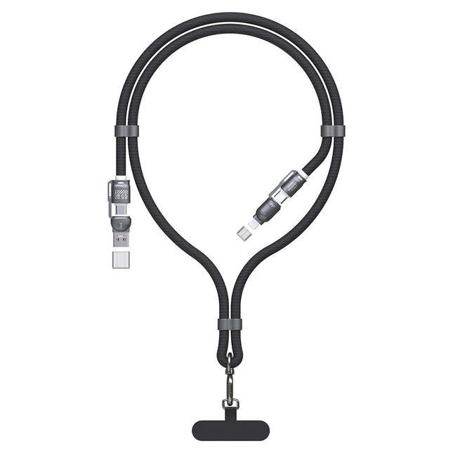 Dudao L20MAX 4in1 kabel / lanyard USB-A / USB-C / Lightning PD QC 65W 1,5 m - Zwart
