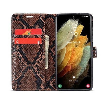Snake Design Luxe Wallet Case - Samsung S21- Bruin