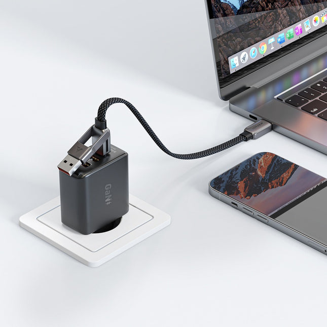 Acefast C13-04 USB-C - USB-A / USB-C-kabel 480 Mb/s 3A 1,2 m - Zwart