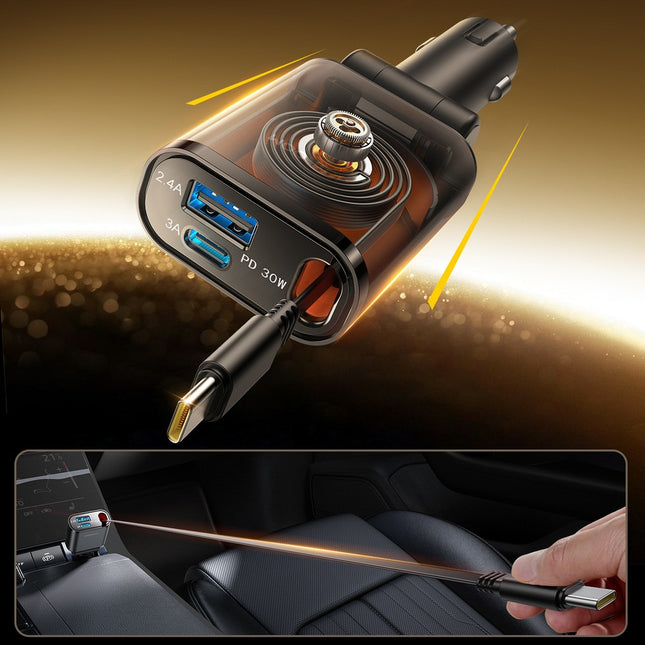 Joyroom JR-CCL07 3-in-1 autolader met ingebouwde intrekbare kabel - donkergrijs