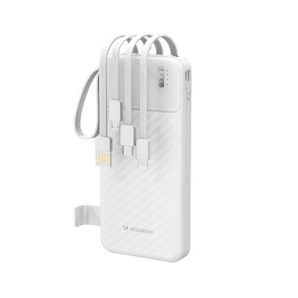 Wozinsky W11-W 10000mAh 10W Powerbank met ingebouwde kabels en zaklamp - Wit