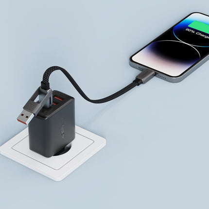 Acefast C13-04 USB-C - USB-A / USB-C-kabel 480 Mb/s 3A 1,2 m - Zwart