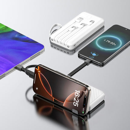 Wozinsky W11-W 10000mAh 10W Powerbank met ingebouwde kabels en zaklamp - Wit