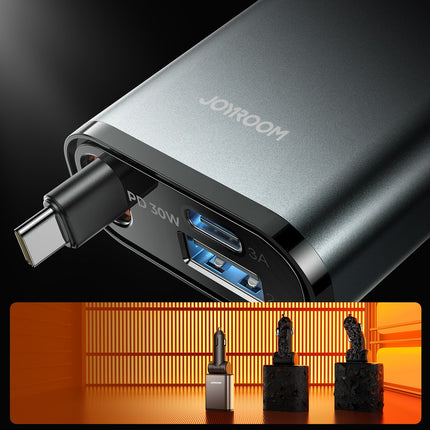 Joyroom JR-CCL07 3-in-1 autolader met ingebouwde intrekbare kabel - donkergrijs