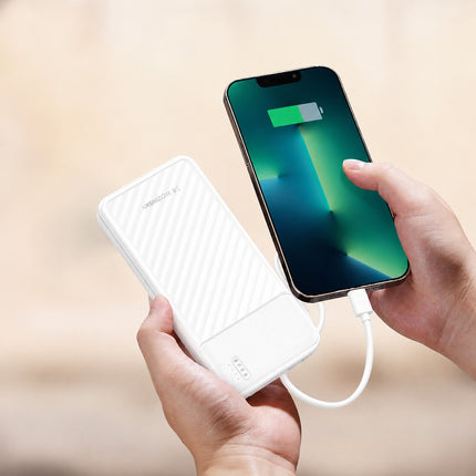Wozinsky W11-W 10000mAh 10W Powerbank met ingebouwde kabels en zaklamp - Wit
