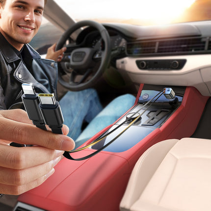 Joyroom JR-CCL05 30W 4-in-1 autolader met 2 ingebouwde intrekbare kabels - donkergrijs