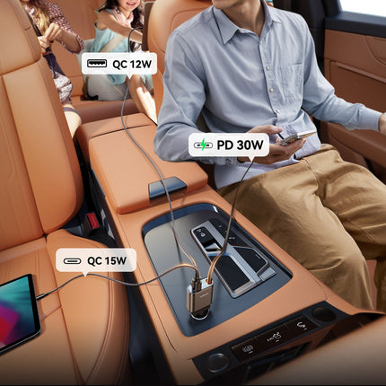 Joyroom JR-CCL07 3-in-1 autolader met ingebouwde intrekbare kabel - donkergrijs