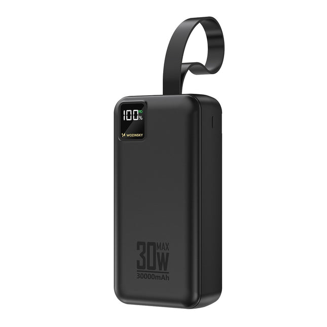 Powerbank 30000 mAh 30W 2x USB-A, USB-C en USB micro met zaklamp - zwart