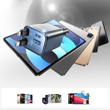 Joyroom JR-CCL05 30W 4-in-1 autolader met 2 ingebouwde intrekbare kabels - donkergrijs