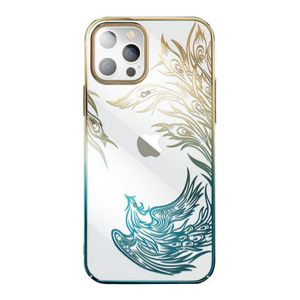 Luxe iPhone 14 Plus hoesje met Kingxbar Phoenix kristallen - Goud en blauw