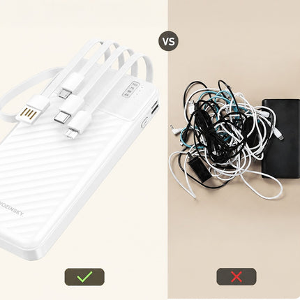 Wozinsky W11-W 10000mAh 10W Powerbank met ingebouwde kabels en zaklamp - Wit