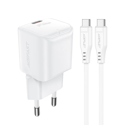 Acefast A73 Mini PD 20W GaN-wandlader Oplader + USB-C-kabel - wit