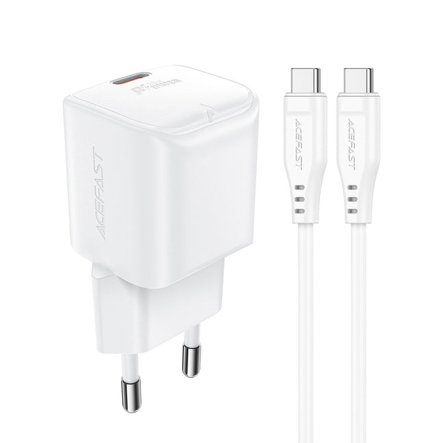 Acefast A73 Mini PD 20W GaN-wandlader Oplader + USB-C-kabel - wit