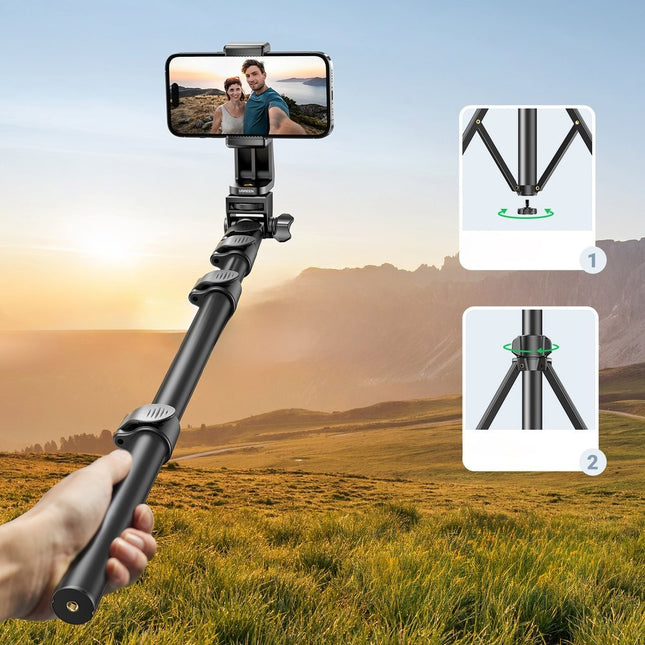 Ugreen LP680 selfiestick met standaard en Bluetooth-afstandsbediening 1,8 m - zwart