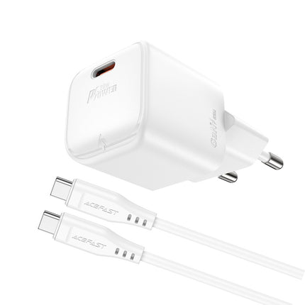 Acefast A73 Mini PD 20W GaN-wandlader Oplader + USB-C-kabel - wit
