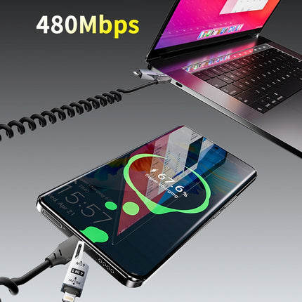 Dudao L20 Pro 4-in-1 USB-A / USB-C - Lightning / USB-C-kabel - Zwart