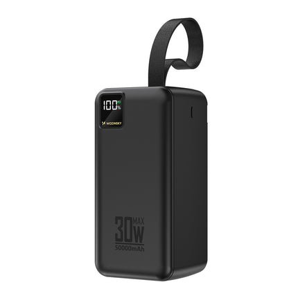 Powerbank 50000mAh 30W 2xUSB-A en 1xUSB-C en USB micro met zaklamp - zwart
