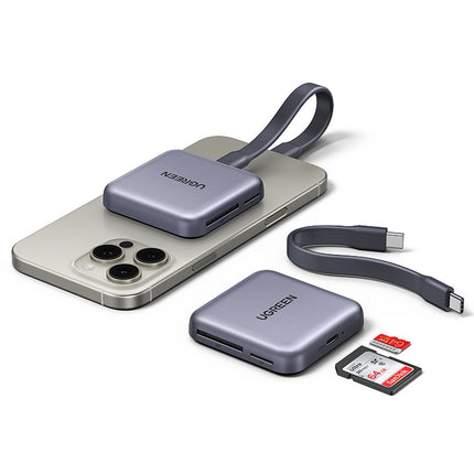 Ugreen magnetische geheugenkaartlezer + 100W PD 3-in-1 oplader - Grijs