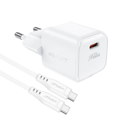 Acefast A73 Mini PD 20W GaN-wandlader Oplader + USB-C-kabel - wit