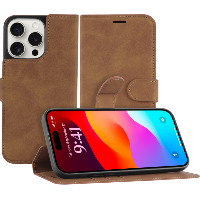 Just in Case PrimeWallet Case - iPhone 15 Pro Max - PU leather Wallet Case - Brown