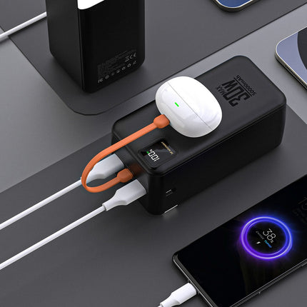 Powerbank 50000mAh 30W 2xUSB-A en 1xUSB-C en USB micro met zaklamp - zwart