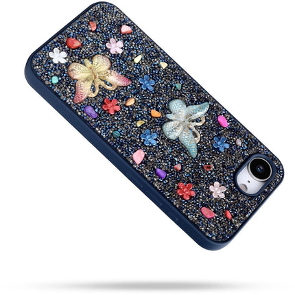 Hoesje iPhone 17e / iPhone 16e - CM Handmade 3D Butterfly Diamond Case - Blauw
