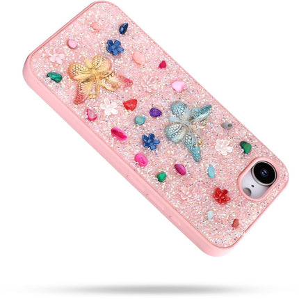 Hoesje iPhone 17e / iPhone 16e CM Handmade 3D Butterfly Diamond Case - Roze