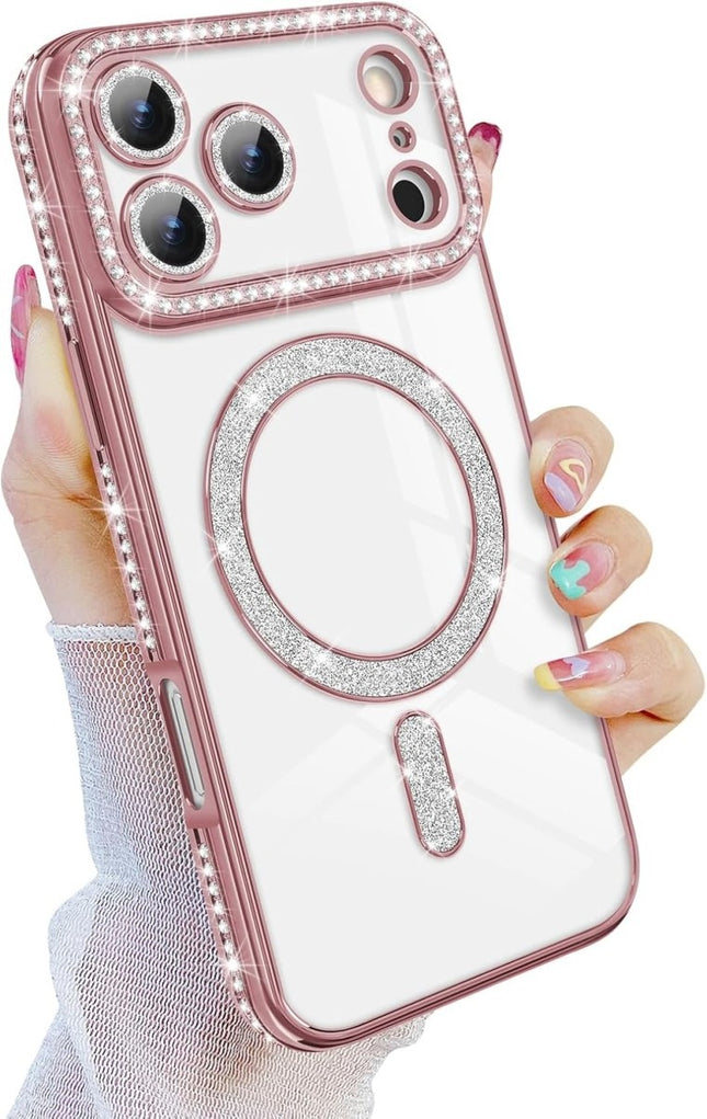 Luxury Sparkle Magnetic Camera Protection Case - iPhone 18 Pro/17 Pro - Rosegoud