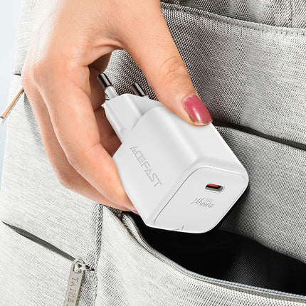 Acefast A73 Mini PD 20W GaN-wandlader Oplader + USB-C-kabel - wit