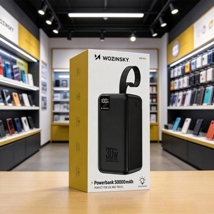 Powerbank 50000mAh 30W 2xUSB-A en 1xUSB-C en USB micro met zaklamp - zwart