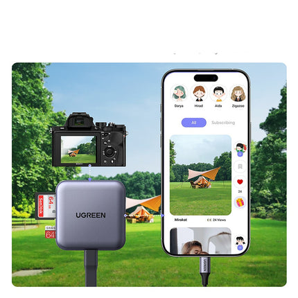 Ugreen magnetische geheugenkaartlezer + 100W PD 3-in-1 oplader - Grijs