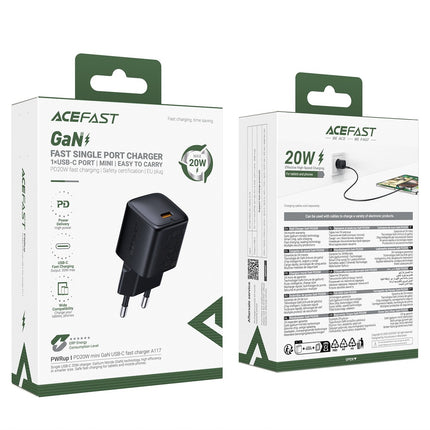 Acefast A117 GaN PD 20W USB-C wandlader oplader - Zwart