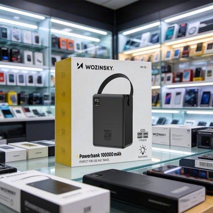 Powerbank 100.000 mAh 30W 4x USB-A en 1x USB-C met zaklamp - Zwart