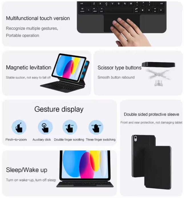 Toetsenbord Hoes Geschikt voor Apple iPad 2025 (A16) 11e Generatie - Zwart - Casemania 11 inch Keyboard Tablet Case met Touchpad - Bluetooth Magnetisch Smart Folio met Stand - Slim Smart Cover met QWERTY Keyboard en Trackpad Muis en Verlichting