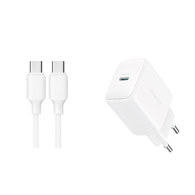Joyroom JR-TCF20 USB-C PD 20W netwerklader - wit + USB-C / USB-C kabel 1m