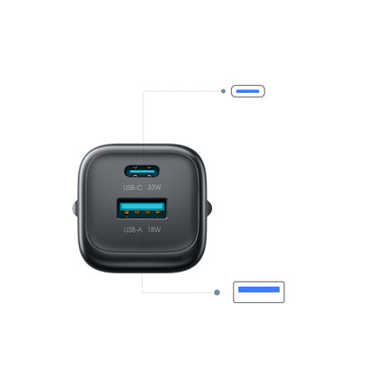 Joyroom JR-TG7 33W USB-A + USB-C wandlader - Zwart