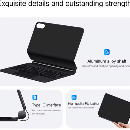 Toetsenbord Hoes Geschikt voor Apple iPad 2025 (A16) 11e Generatie - Zwart - Casemania 11 inch Keyboard Tablet Case met Touchpad - Bluetooth Magnetisch Smart Folio met Stand - Slim Smart Cover met QWERTY Keyboard en Trackpad Muis en Verlichting