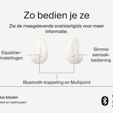 Belkin SoundForm Anywhere draadloze oordopjes, lichtgewicht oordopjes voor zijslapers, comfortabel en met lange gebruiksduur, Bluetooth 6.0, 26 uur batterijduur, IPX4, draadloze oordopjes voor slapen, sporten en meer - Beige