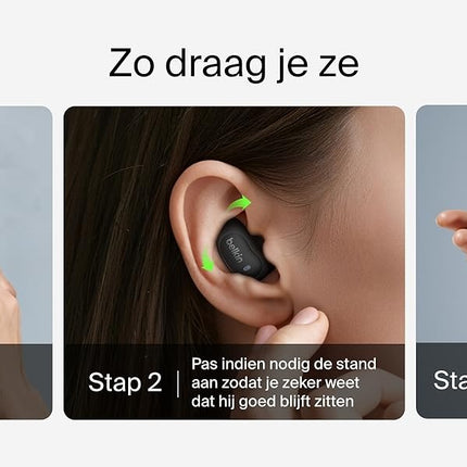 Belkin SoundForm Anywhere draadloze oordopjes, lichtgewicht oordopjes voor zijslapers, comfortabel en met lange gebruiksduur, Bluetooth 6.0, 26 uur batterijduur, IPX4, draadloze oordopjes voor slapen, sporten en meer - zwart
