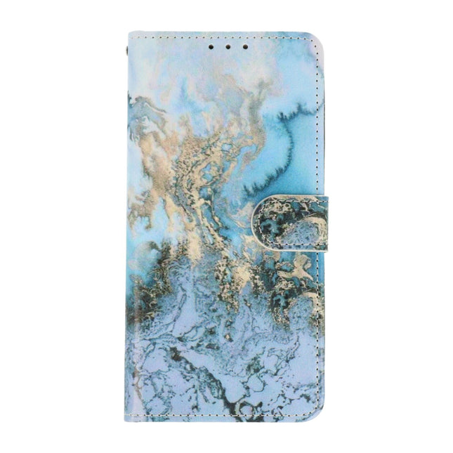 iPhone 15 Pro Max Hülle mit Bücherregal-Print – Marmorblau
